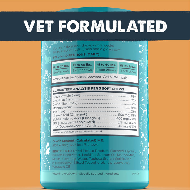 Mighty Paw Waggables Mighty Omega (Made in The USA, 120 Count) | Omega 3 Fish Oil Chew for Dogs. Salmon Flavor Skin and Coat Supplement. Soft Chew Fish Oil for Dogs - DHA & EPA, Bacon Flavor Omega Fish Oil Chews