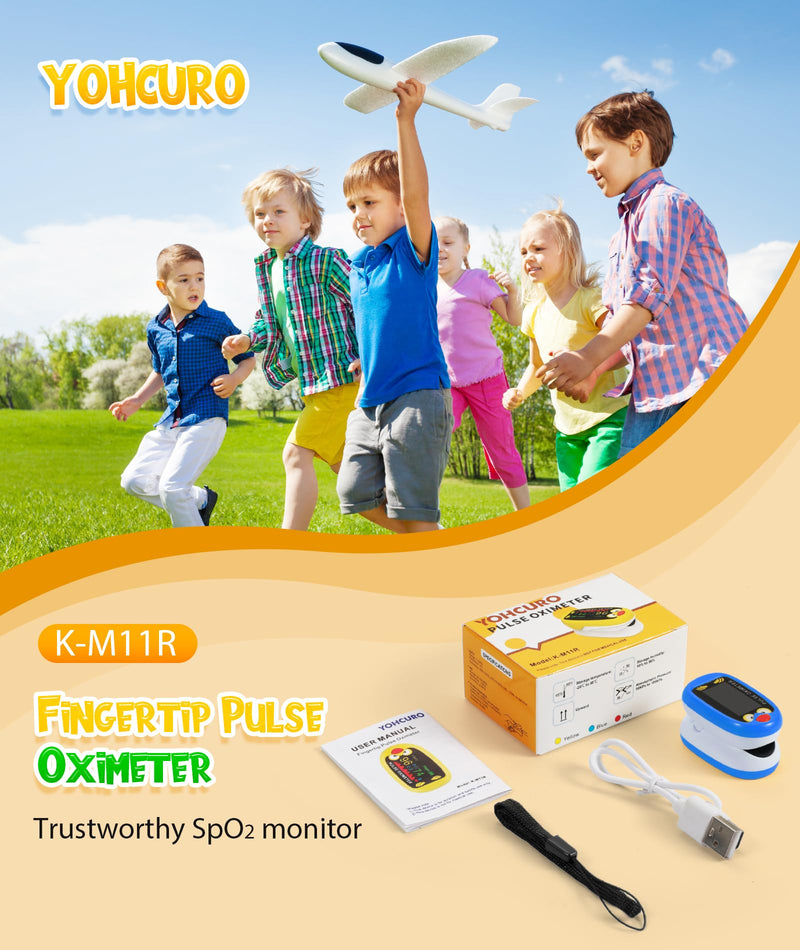 Fingertip Pluse Oximeter for Small Fingers, USB-C Rechargeable Oxygen Monitor, Cute Cartoon Design, Sports & Aviation Use, Applicable for Kids & Children (Blue)