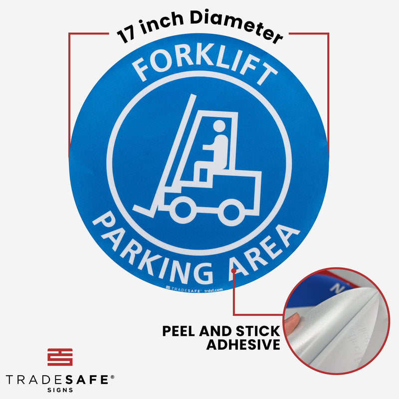 TRADESAFE Forklift Parking Area Anti-Slip Floor Sticker - Forklift Decal Floor Sign, Peel and Stick Adhesive Vinyl Sign, ANSI-Compliant, 17” Diameter Round Sticker