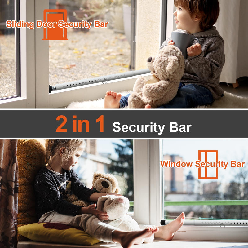 Sliding Door Lock,17" - 51" Sliding Door Security Bar Heavy Duty Sliding Glass Patio Door Security Bar Window Security Bar Inside Childproof Adjustable Interior White 1 Pack