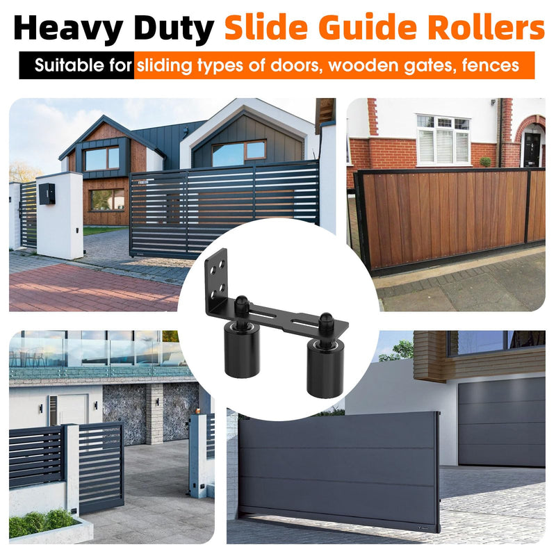 Sliding Gate Guide Rollers & Hardware Kit – Heavy Duty 3" Adjustable Nylon Wheels, Rust-Proof L-Bracket for Sliding Gates, Wood, or Garage Doors (Black-1pc, 3in) Black-1pc