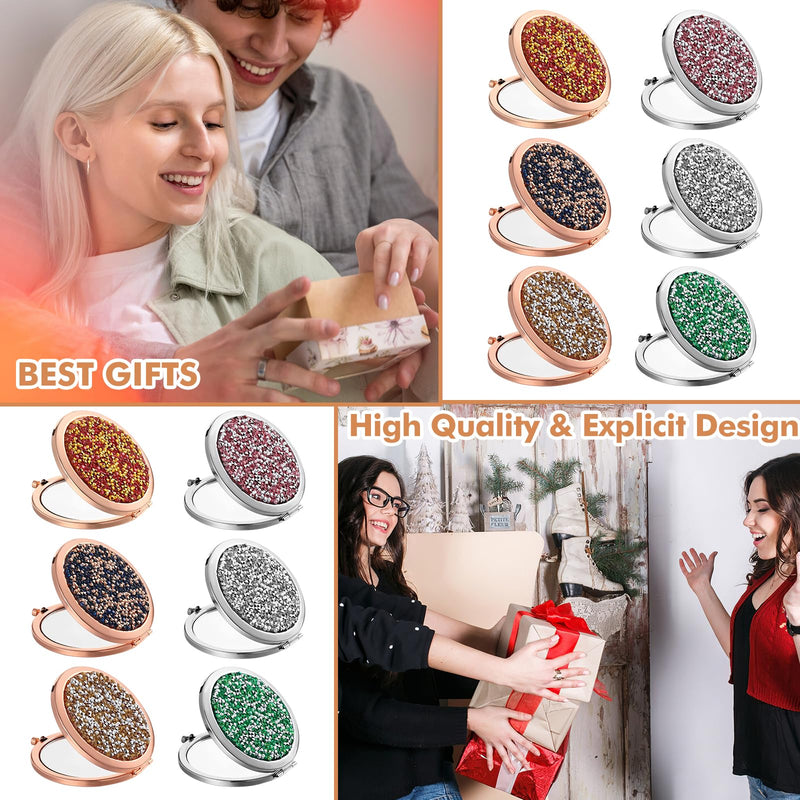 12 Pcs Small Compact Folding Pocket Makeup Mirror - Round Hand Held Mirror with 1X/2X Magnification for Women Girls Travel