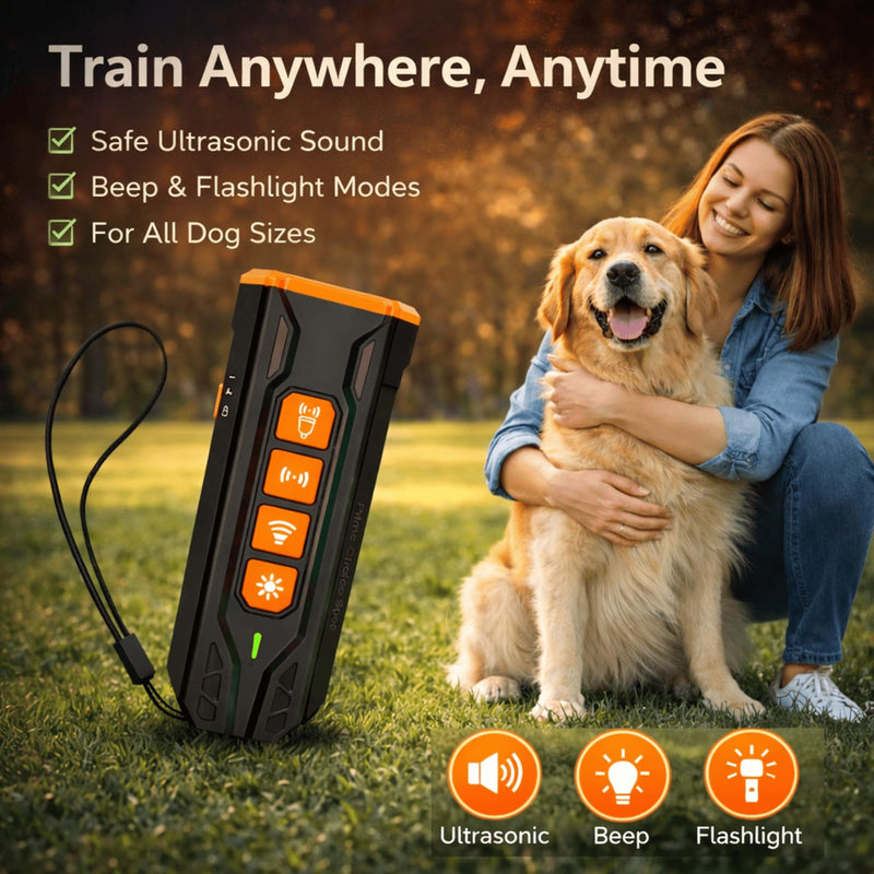 Ultrasonic Dog Bark Deterrent Handheld – Humane No-Shock Bark Control Device with Triple Emitters, 6 Modes, USB-C Rechargeable, 23ft Range for Indoor & Outdoor Training