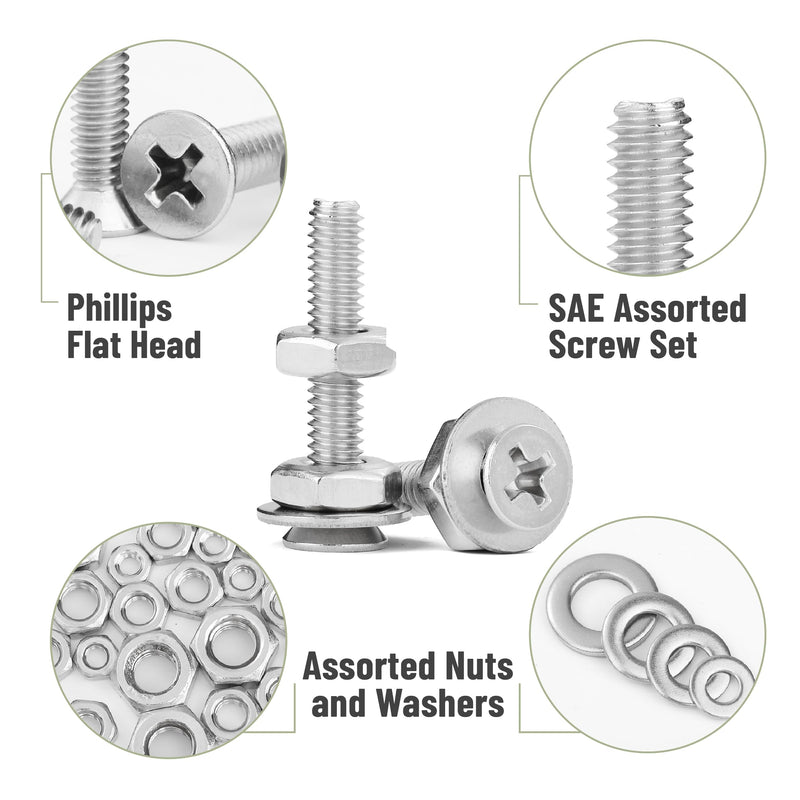 Mr. Pen- Nuts and Bolts Assortment Kit, 900 pcs, Stainless Steel, Phillips Flat Head Assorted Nuts and Bolts, Nut Bolt and Washer Assortment, Bolt and Nut Assortment, Bolts and Nuts Kit