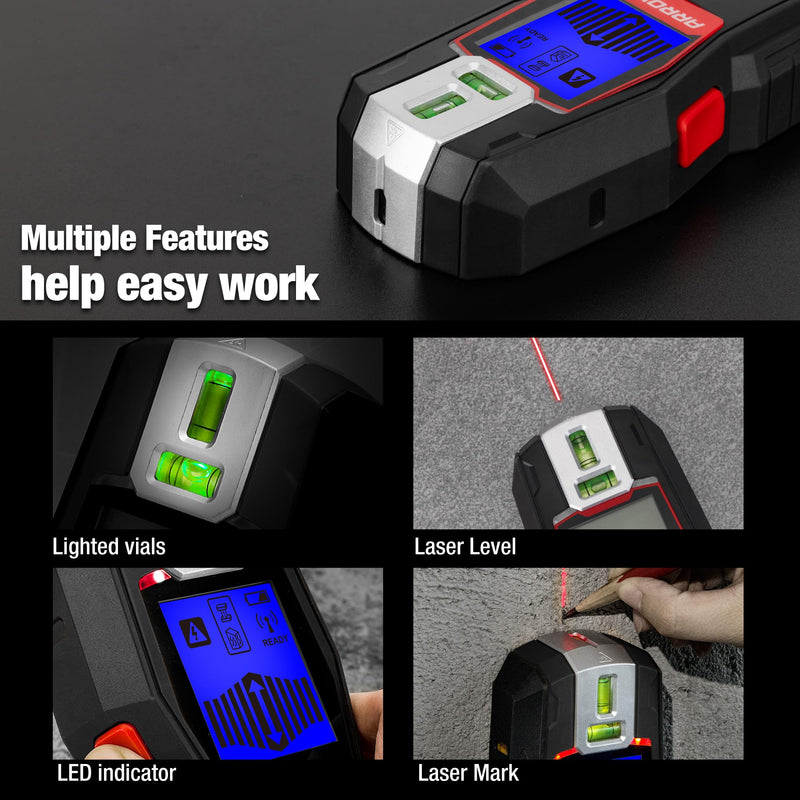 ARROW 2-in-1 Stud Finder with Laser Level, Rechargeable Wall Stud Scanner & Vertical Line Laser for Hanging Frames & Picture, Wood Ac Wire Metal Studs Joist Pipe Detection