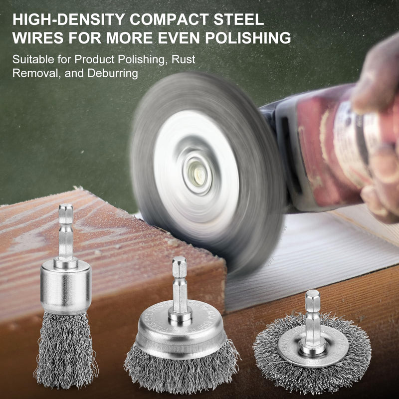 6Pcs Professional Wire Wheel, Carbon Steel Wire Brush for Drill, Drill Wire Brush for Cleaning Rust, Wire Brush Drill Attachments with 1/4 Inch Hex Shank, Wire Cup Brush for Drill