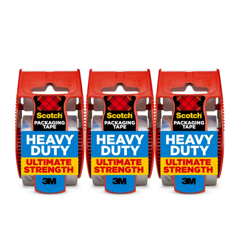 Scotch Heavy Duty Shipping Packing Tape, Clear, Holiday Shipping Supplies, 1.88 in. x 22.2 yd., 3 Tape Rolls with Dispensers 3 Rolls
