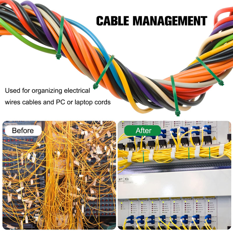200PCS Nylon Zip Ties - 8 Inch Green,Multi-Purpose Self Locking Cable Ties， Ultra Strong Plastic Wire Ties with 40 Pounds Tensile Strength