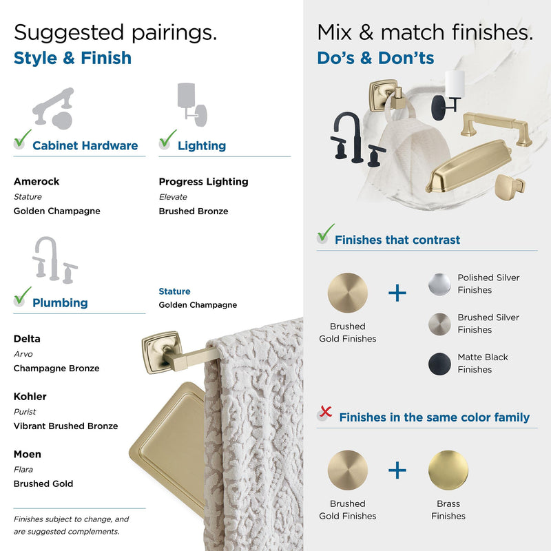 Amerock BH36094BBZ | Golden Champagne Towel Bar | 24 inch (610 mm) Center-to-Center Towel Rack | Stature | Bathroom Towel Holder | Bathroom Hardware | Bath Accessories