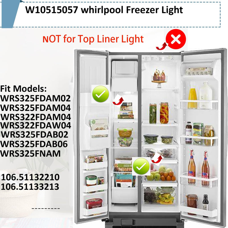 2025 New W10515057 whirlpool Freezer Light (W10515057, WPW10515057), Compatible with Whirlpool Wrs325fdam04 Freezer Light, WRS325FDAM04 Light WRS325FDAM02 Light WRS322FDAM04 Light