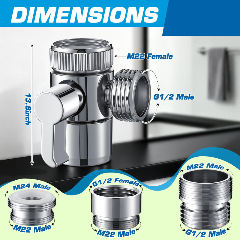Dreyoo 3 Set Faucet Diverter Valve with Aerator include 55/64'', 15/16'', G1/2'' Hose Adapter, Each of Three, 3 Way Diverter Valve For Handheld, Garden Sink Faucet Splitter for Bathroom