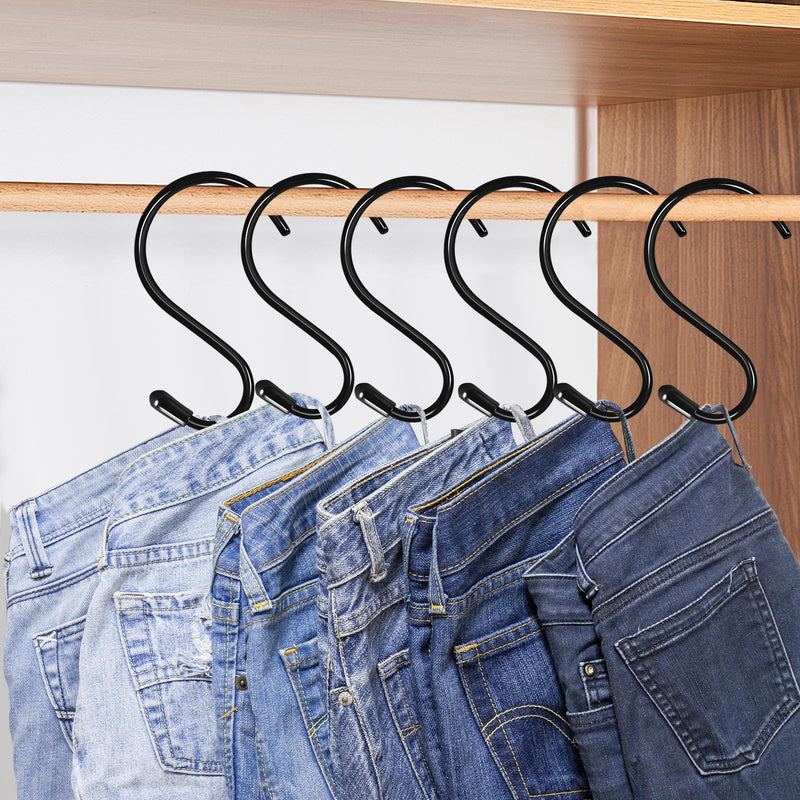 12 Pack 4 inch S Hooks for Hanging Heavy Duty, Large Vinyl Coated Closet S Hooks Non Slip Metal S Hooks for Hanging Kitchen Utensil Pot Pan Cups Clothes Jeans Towels Hats Bags Plants (Black) Black