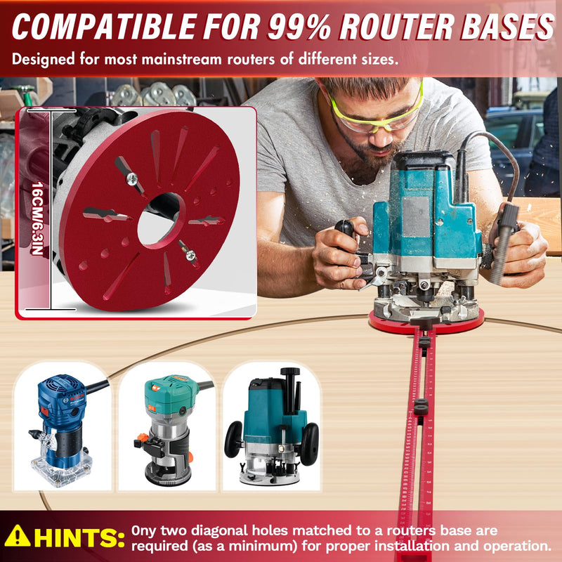 4 in 1 Router Milling Groove Bracket for Cutting Large Circles From 10IN to 58IN, Aluminum Alloy Router Circle Cutting Jig, Adjustable Router Jig and Router Guide for Woodworking (Oil Red)
