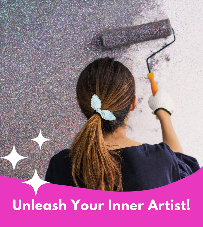 Glitter for Paint [5.3oz] – Holographic Silver with 2 x Buffing Pads – Glitter for Painting Walls for Luminous Paint Finish on Interior or Exterior Walls, Ceilings, and Wood - Glitter Paint Additive 150.0 Grams
