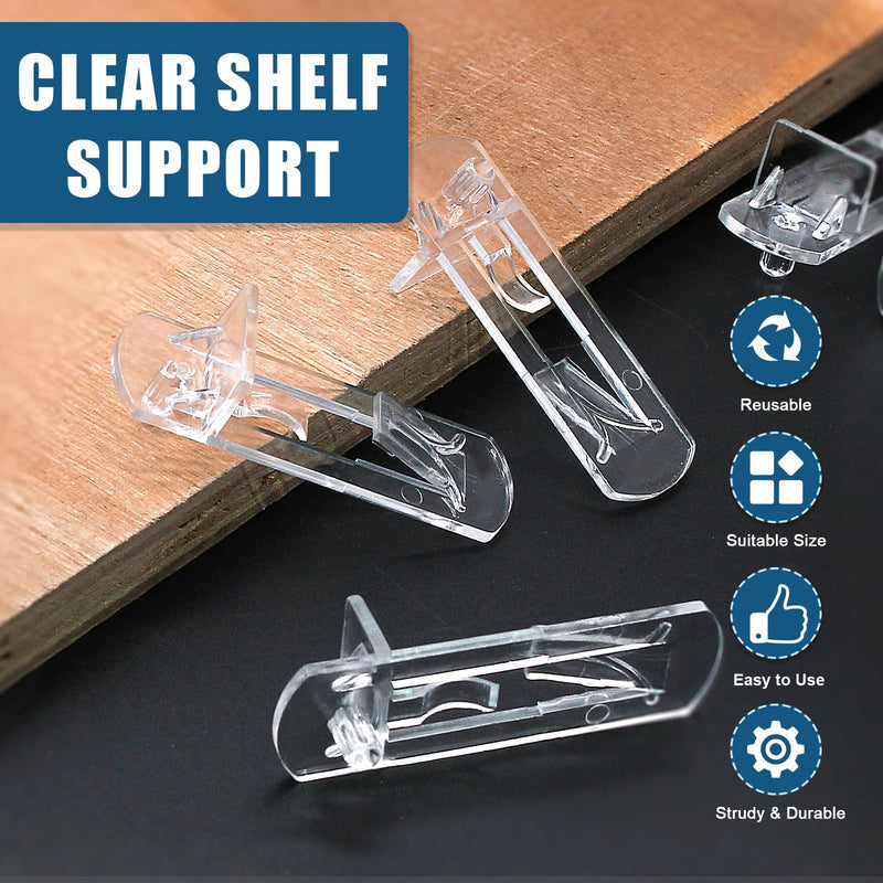 Biaungdo 12 Pcs Plastic Locking Shelf Support Pegs, 5mm Clear Cabinet Shelf Pins Self-Locking Cabinet Shelf Pegs Clips for Kitchen Furniture Bookcase Closet(Fit 5mm Diameter Hole & 3/4 Inch Shelf) 5mm x 3/4"