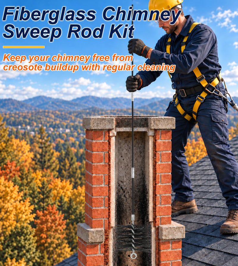 18FT Fiberglass Chimney Cleaning Rod Kit, 1/4" NPT Fittings for Cleaning Straight Chimney Pipes and Flue, 3FT * 6Pcs(Without Brush) 18FT