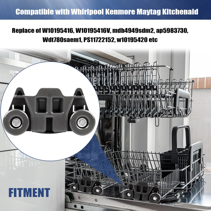 Dishwasher Wheels Lower Rack Upgraded Compatible for Whirlpool/Kenmore/Maytag/Kitchenaid. Replace Dishwasher Rack Wheels Parts of W10195416,W10579095A,PS11722152,W10195420,W10311123B,AP5983730(4PACK) Small