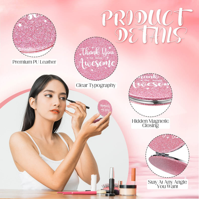 Roowest 12 Pcs Inspirational Compact Mirror Birthday Small Gifts for Mom Women Bulk Double Sided Travel Thank You for Being Awesome Makeup Magnifying Pocket Mirror for Purse(Pink) Pink