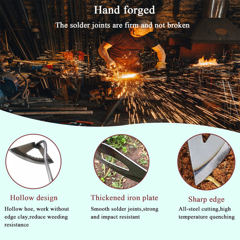Garden Hoe All-Steel Hardened Hollow Hoe, Sharp Durable Garden Weeding Tools, Garden Edger Weeder Portable Household Vegetable Garden Shovel for Backyard Loosening Farm Planting Weeding 2Pack