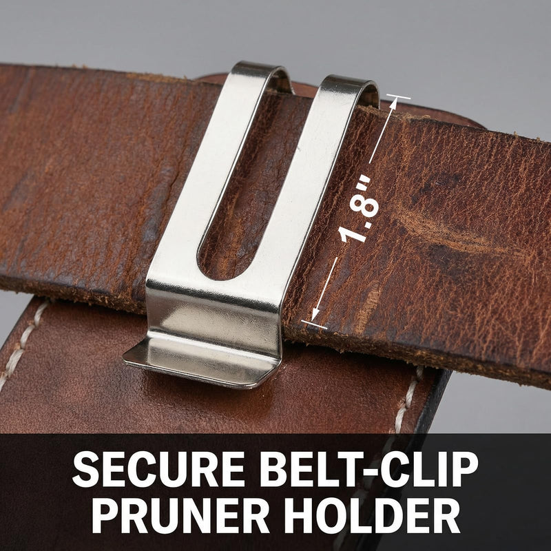 Leather Pruner Holster Belt Clip Holder for Pruning Shears, Garden Scissors | sturdy belt clip attachment, universal tool fit, hand-stitched construction, versatile for gardeners and landscapers
