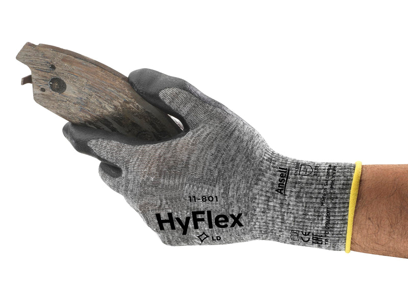 Ansell HyFlex 11-801 Nylon Glove, Black Foam Nitrile Coating, Knit Wrist Cuff, X-Large, Size 10 (Pack of 12)