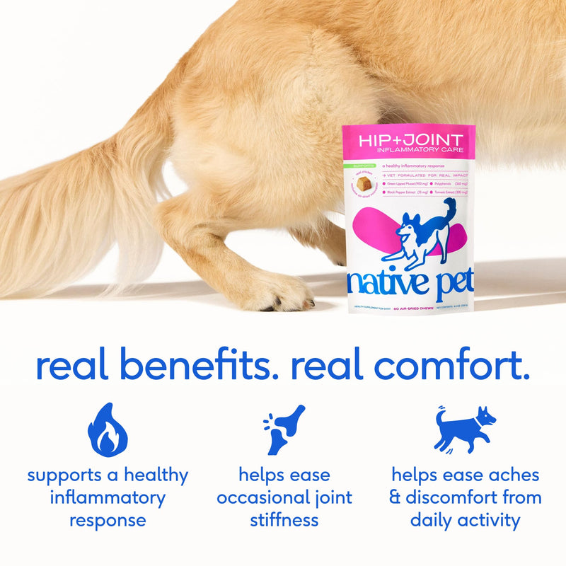 Native Pet Complete Joint Care & Pain Relief: Advanced Care Hip & Joint Supplement for Dogs - Supports, Cartilage, Muscles & Anti-Inflammatory - Pain Relief for Dogs with Collagen - 30 Count