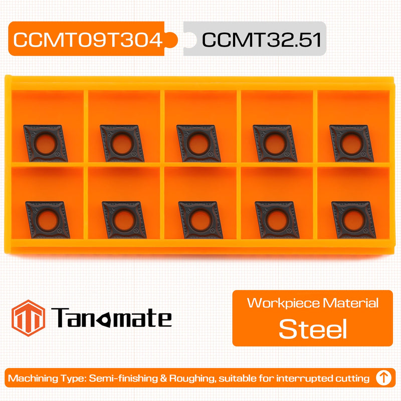 CCMT32.51 Ccmt09T304-GM Carbide Turning Inserts, 3/8" IC CVD Coated for Steel Finishing and Boring Turning, 10 Pcs CCMT32.51