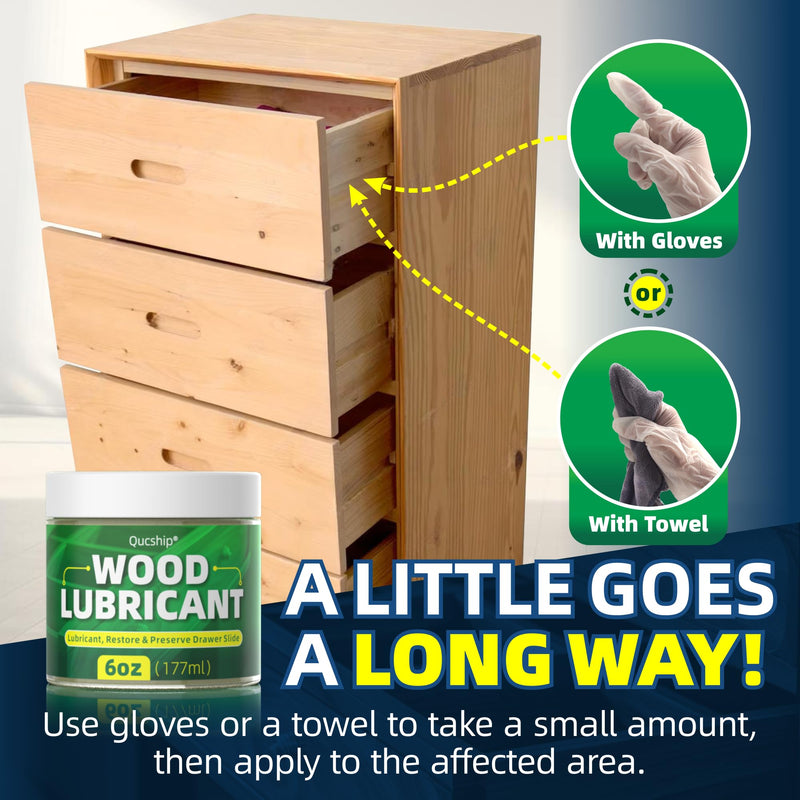 6oz Wood Lubricant & Wood Wax - Sliding Drawer & Door Hinge Lubricant, Drawer Wax - Restore & Maintain Wooden Slide, Paste Wax for Wood, Loosen Drawer Slide - by Qucship