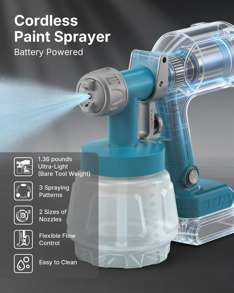 Tilswall Cordless Paint Sprayer Dreamer400, Fits Dewalt 20V (No Battery) Dark Blue 1000.0 Milliliters