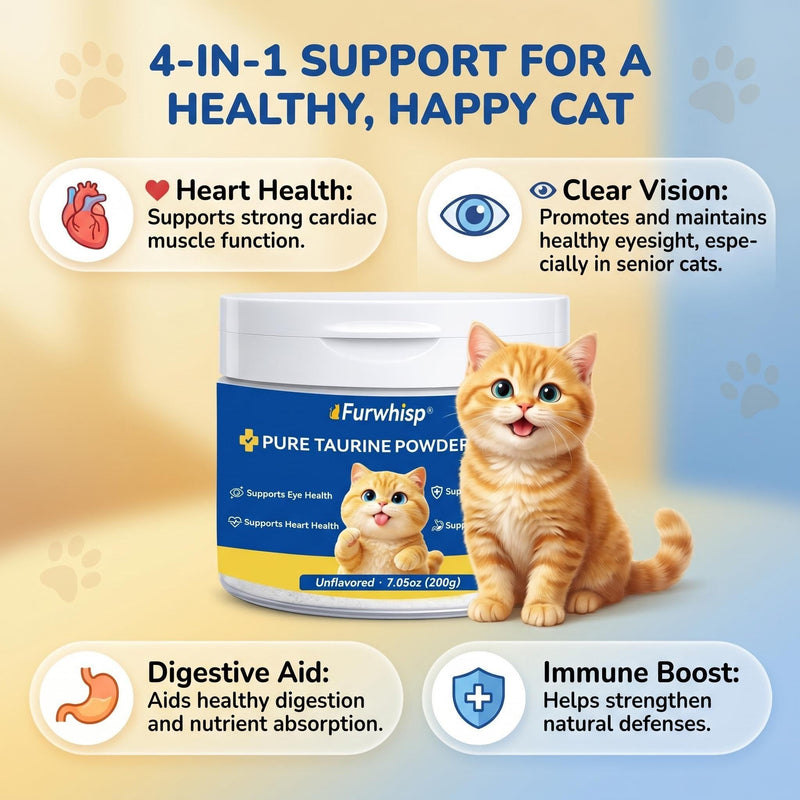 Taurine for Cats – No Additives, Essential Amino Acid for Heart & Vision, Easy Mix in Wet/Dry Food,Taurine Powder for All Ages Including Kittens-200g bule