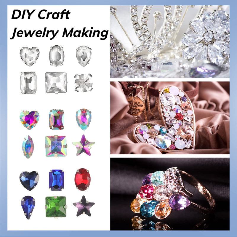 460 Pieces Sew on Rhinestones Glass Sewing Claw Gemstones and Crystals Metal Back Prong Setting Sewing Rhinestones for Clothes DIY Crafts Clothes Shoes Bag (Mixed Color) Mixed Color
