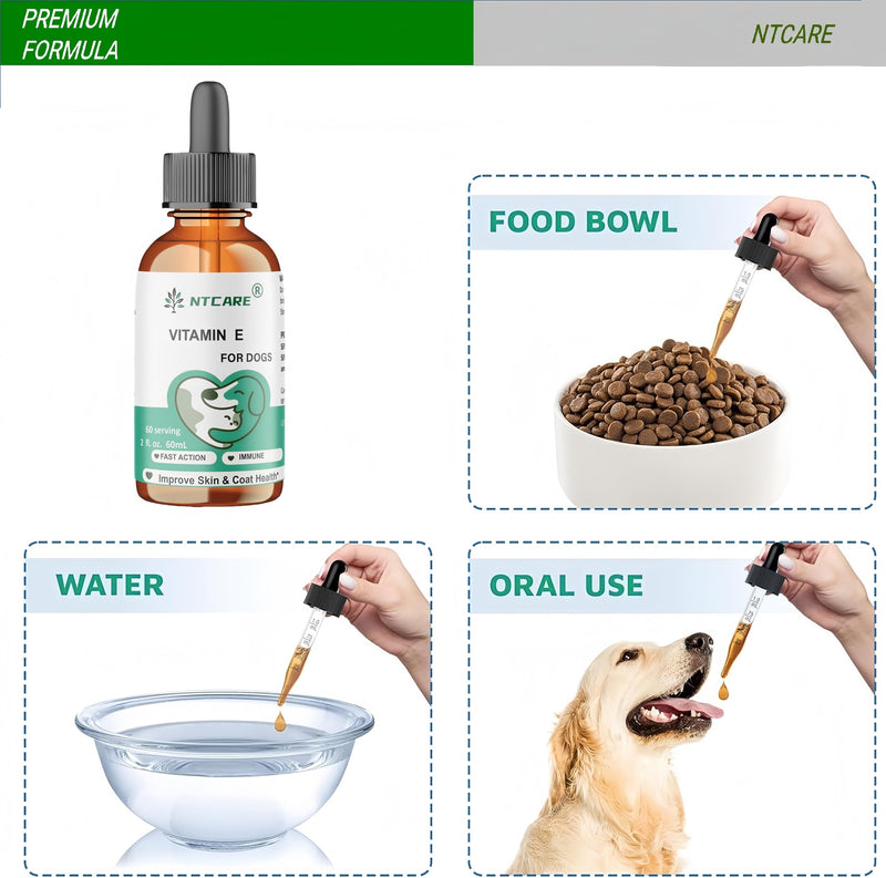 Vitamin E Oil for Dogs, 2 fl oz, Immune Support, Skin and Coat Health Supplement, 60 Servings
