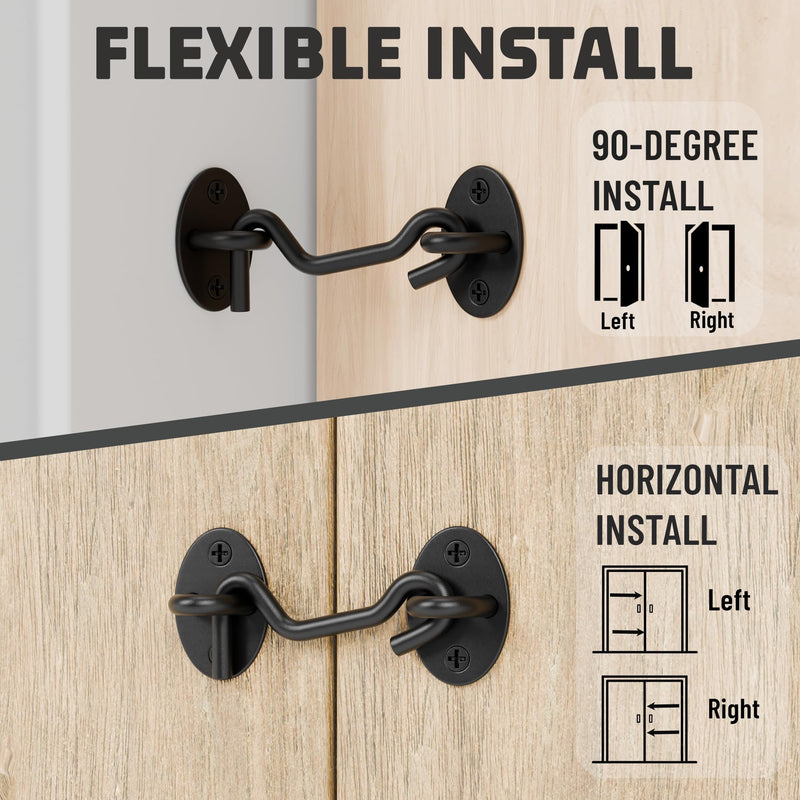 TRIPLE DEER 5" Hook and Eye Latch 4 Pack,Privacy Eye Hook Latch for Slide/Barn/Shed/Door, Window, Fences Cabinet, Barn Door Latch Door Hook Lock for Indoor Outdoor 5 Inch