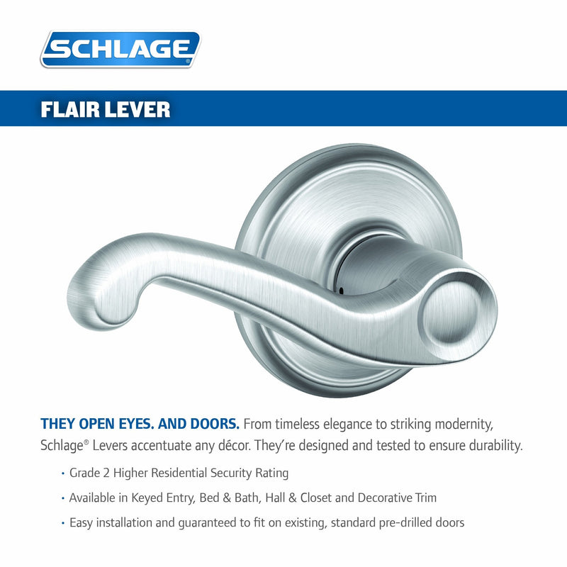 Schlage F40FLA626 Flair Privacy Lever, Satin Chrome Standard