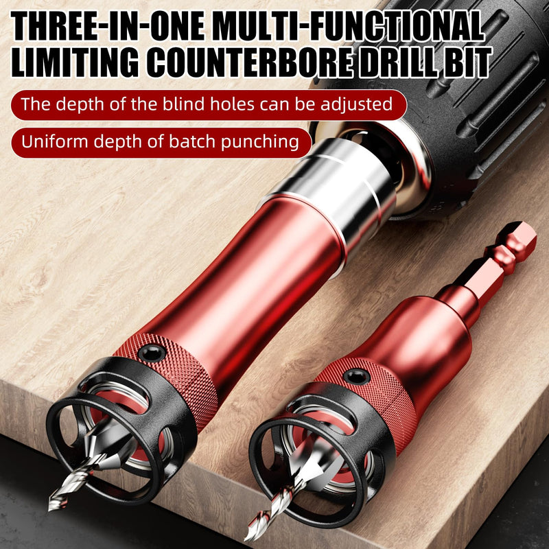 10 in 1 Multifunctional Countersink Drill Bit Set with Red Aluminum Handle Adjustable Depth Limit Countersink Drill Bits for Wood Professional Woodworking Tool Kit Making the Cut Store