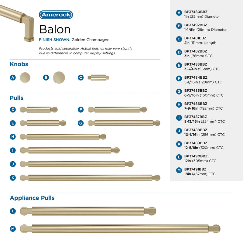 Amerock 12" Balon Golden Champagne Appliance Pull 12 Inch (305 mm) Center-to-Center