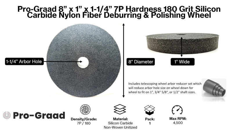 Nylon Fiber Deburring Wheel 8" x 1" x 1-1/4" 7P Hardness 180Grit Silicon Carbide Brushed Polishing Buffing Unitized Wheel for Bench Grinder Buffing Machine with Adapter for 1/2 5/8 3/4 Arbor 8" x 1" x 1-1/4" 7P Hardness 180 Grit