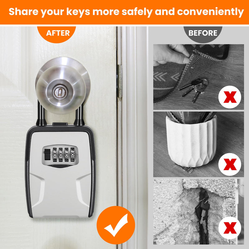 Fayleeko Portable Key Lock Box, Lock Box Wall Mounted for House Key, Car Keys, 6 Key Capacity, Weatherproof Resettable Code (1 Pack, Grey) 1