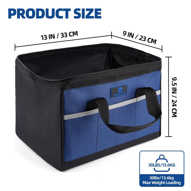 Tool Bag 13'', Wide Mouth Tool Organizer for Tool Storage, Heavy Duty and Water Proof, Blue & Black 13 inch