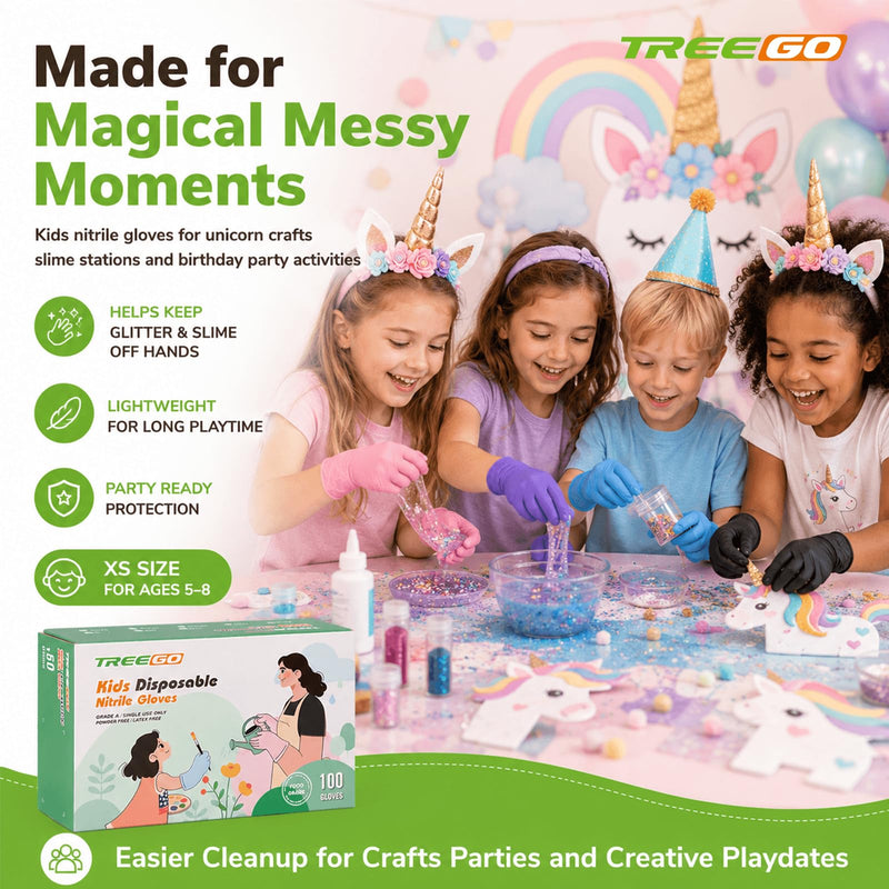 TREEGO Kids Disposable Nitrile Gloves, Lavender, Latex Free, 100 Count Lavender 100 X-Small