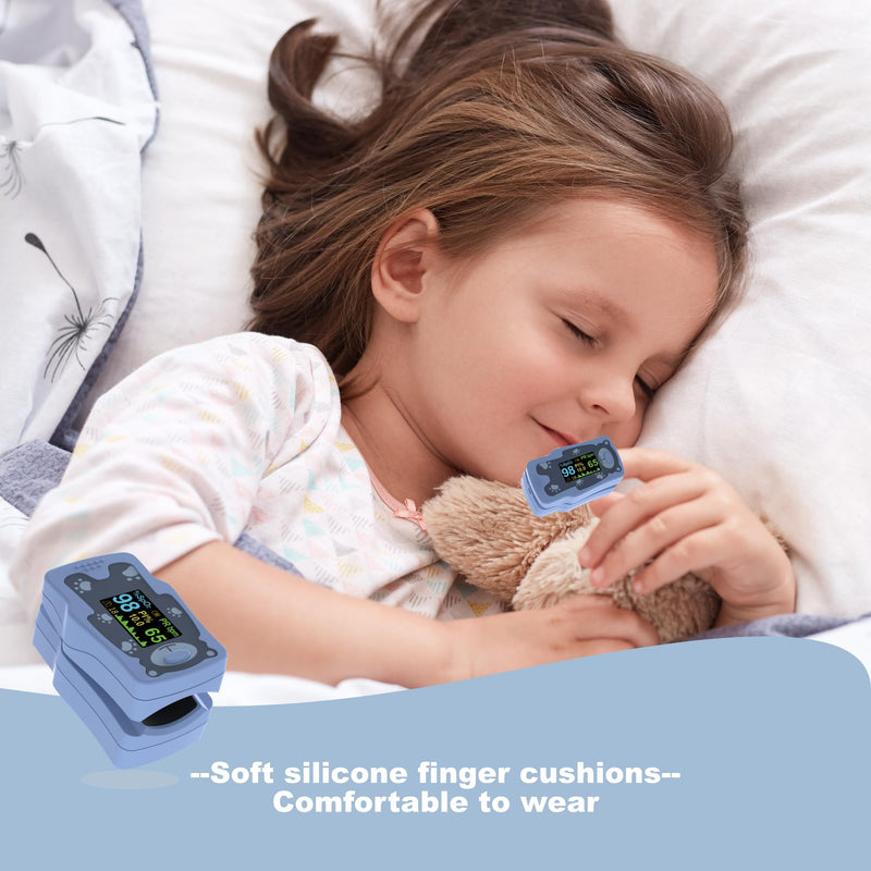New Version Kids Pulse Oximeter Fingertrip, Blood Oxygen Saturation for Children, Portable Oxygen Meter with OLED Screen Included 2AAA Batteries