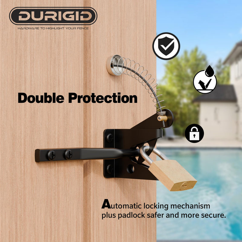Spring Loaded Gate Latch Pull String Fence Gate Latch, Fingertip Release Self Latching Gate Latches, Small Gate Latch for Wooden Fence, Vinyl Door, Aluminum Gate, 1 Pack, Black