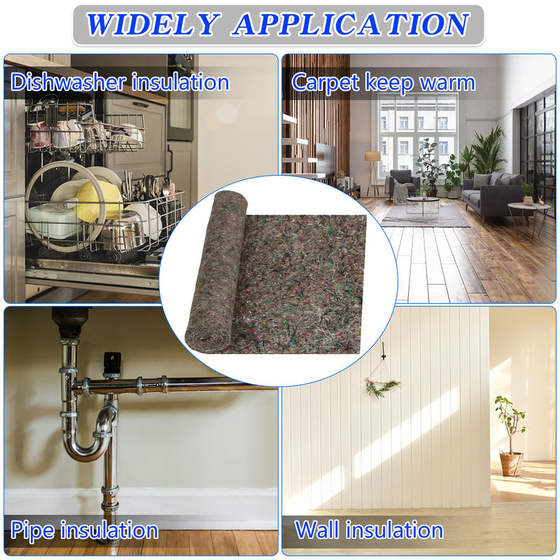 2Pcs Dishwasher Insulation Blanket Wall Insulation Pipe Insulation Blanket Sound Insulating Roll Cotton Blanket Insulation Blanket Wall Insulation Blanket (Grey, 16 x 60 Inches)