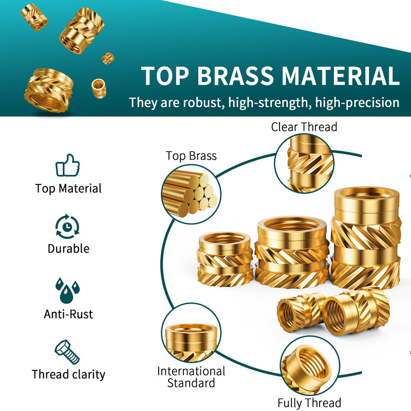 300Pcs Threaded Inserts M2 M2.5 M3 M4 M5 M6 Brass Heat Set Insert for Plastic and 3D Printing Components 300pcs