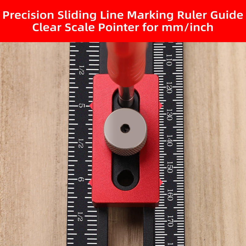 GOINGMAKE Woodworking Scriber Marking Line Ruler with Pencil and Precision Sliding Guide, Adjustable Aluminum Alloy Sliding T-Square Ruler, Precision Line Drawing Aid T Ruler, 12 Inch Carpenter Square