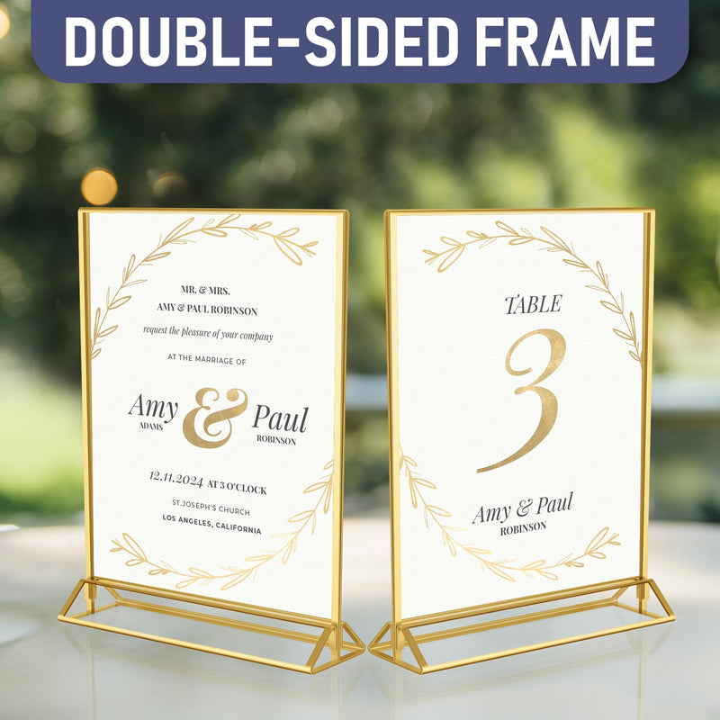 Gold Picture Frames Double-Sided, 6-Pack 5x7 Acrylic Table Number Holders, Clear Easel Stands for Signs, Gold Frames for Wedding Table Numbers, Menu Holders, and Photo Displays for Events and Décor 5x7 (6 Pack)