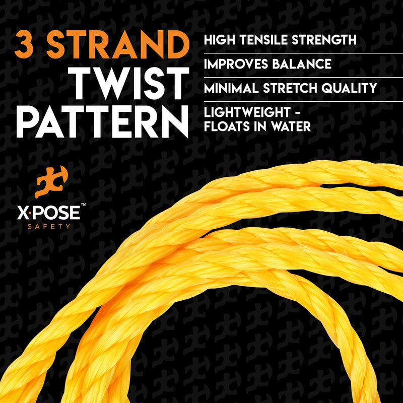 Yellow Twisted Polypropylene Rope - Floating Poly Pro Cord - Resistant to Oil, Moisture, Marine Growth and Chemicals - Reduced Slip, Easy Knot, Flexible - by Xpose Safety (1, 1/4" x 100') 1/4" x 100' - NewNest Australia