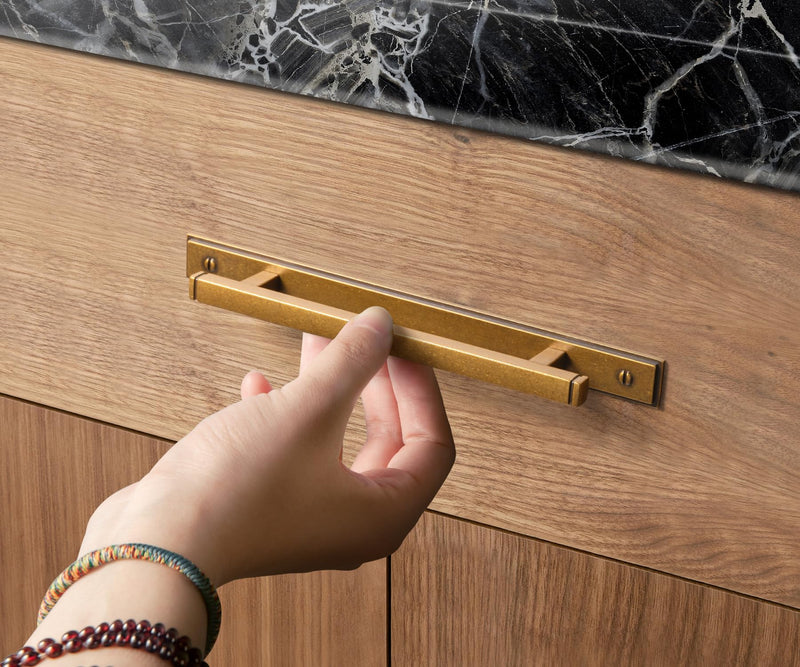 Goo-Ki 2 Pack Antique Brass Cabinet Pulls with Backplate Drawer Handles with Spacer, 5 Inch Hole Center Vintage Brass Zinc Alloy Solid Kitchen Cabinet Hardware