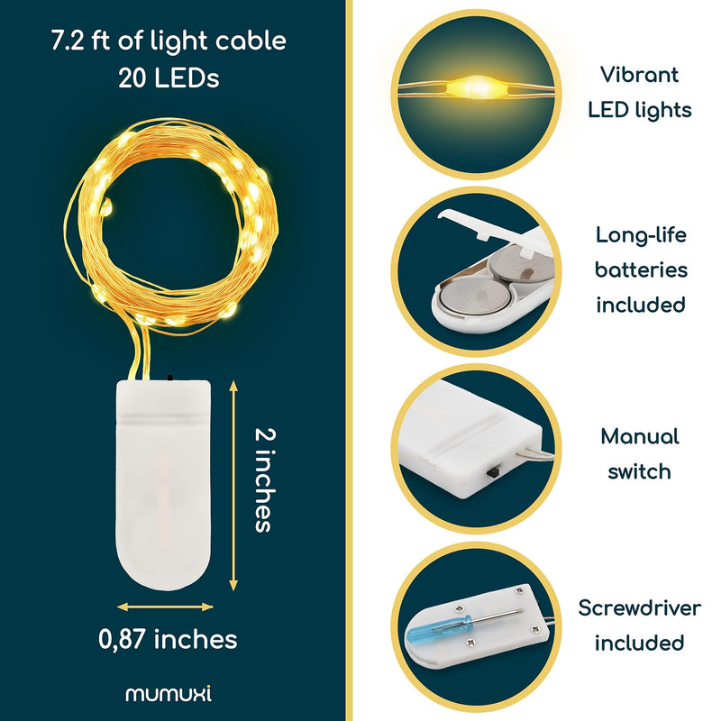 MUMUXI 12 Pack 7.2ft Fairy Lights Battery Operated String Lights, 20 Mini LEDs for Centerpiece Table Decorations, Wedding Party Bedroom Mason Jar Christmas Decor, Warm White 7.2 Ft-12 Pack-20 LED