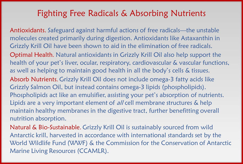 Grizzly Wild Antarctic Krill Oil for Dogs (Multiple Sizes) - Made in USA, Powerful Antioxidant, All-Natural Supplement Fights Free Radicals 8 oz - PawsPlanet Australia